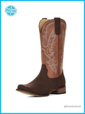 Square Toe Mid Calf Cowboy Boots Faux Suede Chunky Heel Pull-On